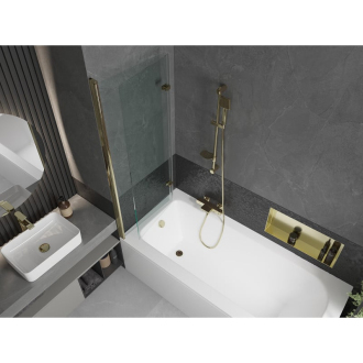 Mexen Vega obdĺžniková vaňa 150 x 70 cm s plášťom a 2-listovou zástenou 120 cm, priehľadná, zlatá - 550115070X9212025000