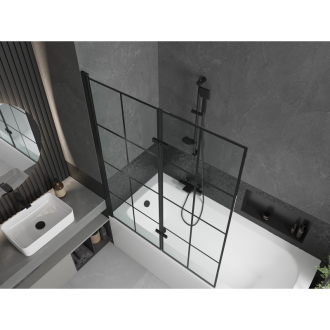 Mexen Vega obdĺžniková vaňa 150 x 70 cm s plášťom a 2 krídlovou zástenou 120 cm, čierny vzor - 550115070X9212027077