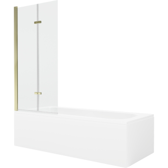 Mexen Vega obdĺžniková vaňa 160 x 70 cm s plášťom a 2-listovou zástenou 80 cm, transparentná, zlatá - 550116070X9208025000