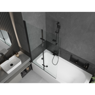 Mexen Vega obdĺžniková vaňa 160 x 70 cm s plášťom a 2 krídlovou zástenou 100 cm, priehľadná, čierna - 550116070X9210027000