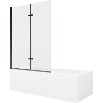 Mexen Vega obdĺžniková vaňa 160 x 70 cm s plášťom a 2 krídlovou zástenou 120 cm, priehľadná, čierna - 550116070X9212027000