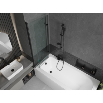 Mexen Vega obdĺžniková vaňa 160 x 70 cm s plášťom a 2 krídlovou zástenou 120 cm, priehľadná, čierna - 550116070X9212027000