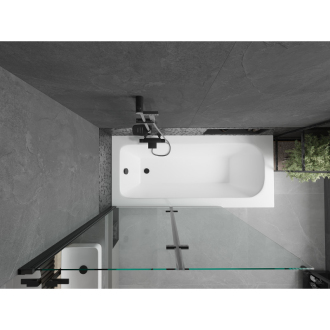 Mexen Vega obdĺžniková vaňa 160 x 70 cm s plášťom a 2 krídlovou zástenou 120 cm, priehľadná, čierna - 550116070X9212027000