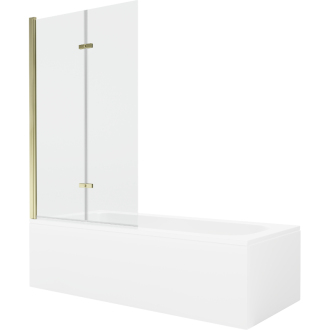 Mexen Vega obdĺžniková vaňa 170 x 70 cm s plášťom a 2-listovou zástenou 100 cm, transparentná, zlatá - 550117070X9210025000