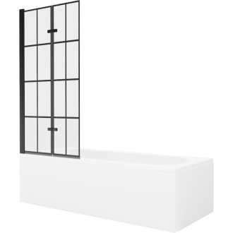 Mexen Vega obdĺžniková vaňa 170 x 70 cm s plášťom a 2 krídlovou zástenou 80 cm, čierny vzor - 550117077X9208027077