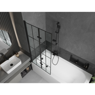 Mexen Vega obdĺžniková vaňa 170 x 70 cm s plášťom a 2 krídlovou zástenou 80 cm, čierny vzor - 550117077X9208027077