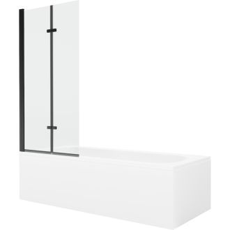 Mexen Vega obdĺžniková vaňa 180 x 80 cm s plášťom a 2 krídlovou zástenou 80 cm, priehľadná, čierna - 550118080X9208027000