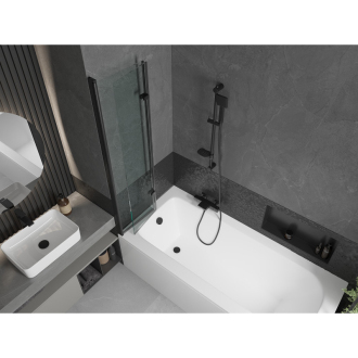 Mexen Vega obdĺžniková vaňa 180 x 80 cm s plášťom a 2 krídlovou zástenou 80 cm, priehľadná, čierna - 550118080X9208027000
