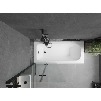 Mexen Vega obdĺžniková vaňa 180 x 80 cm s plášťom a 2 krídlovou zástenou 80 cm, priehľadná, čierna - 550118080X9208027000