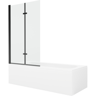Mexen Vega obdĺžniková vaňa 180 x 80 cm s plášťom a 2 krídlovou zástenou 100 cm, priehľadná, čierna - 550118080X9210027000