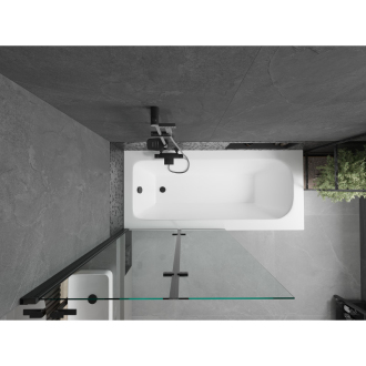 Mexen Vega obdĺžniková vaňa 180 x 80 cm s plášťom a 2 krídlovou zástenou 100 cm, priehľadná, čierna - 550118080X9210027000