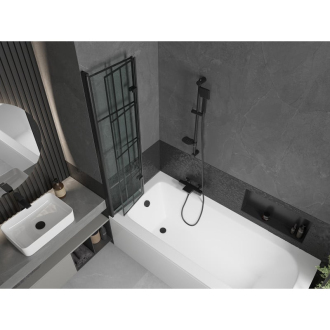 Mexen Vega obdĺžniková vaňa 180 x 80 cm s plášťom a 2 krídlovou zástenou 80 cm, čierny vzor - 550118080X9208027077