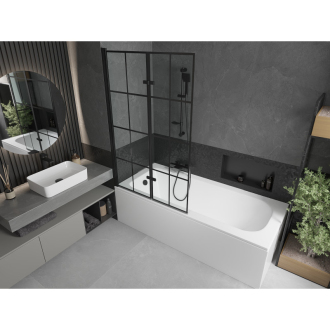 Mexen Vega obdĺžniková vaňa 180 x 80 cm s plášťom a 2 krídlovou zástenou 100 cm, čierny vzor - 550118080X9210027077