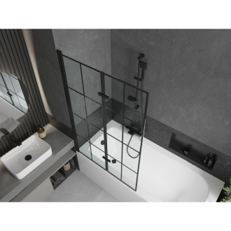 Mexen Vega obdĺžniková vaňa 180 x 80 cm s plášťom a 2 krídlovou zástenou 100 cm, čierny vzor - 550118080X9210027077
