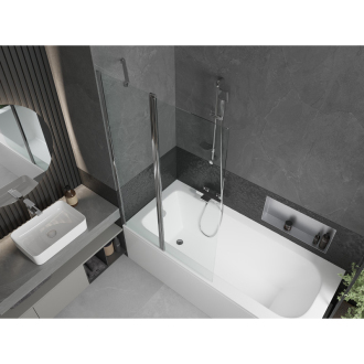 Mexen Vega obdĺžniková vaňa 150 x 70 cm s plášťom a 1-krídlovou zástenou 100 cm, transparentná, chróm - 550115070X9410110100