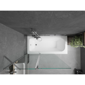 Mexen Vega obdĺžniková vaňa 150 x 70 cm s plášťom a 1 krídlovou zástenou 120 cm, transparentná, chróm - 550115070X9412110100