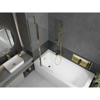Mexen Vega obdĺžniková vaňa 150 x 70 cm s plášťom a 1 krídlovou zástenou 80 cm, priehľadná, zlatá - 550115070X9408115000