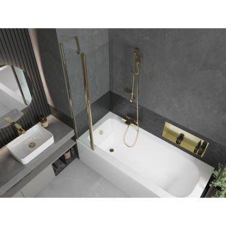 Mexen Vega obdĺžniková vaňa 150 x 70 cm s plášťom a 1 krídlovou zástenou 80 cm, priehľadná, zlatá - 550115070X9408115000