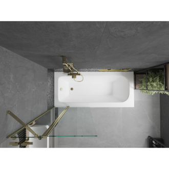 Mexen Vega obdĺžniková vaňa 150 x 70 cm s plášťom a 1 krídlovou zástenou 80 cm, priehľadná, zlatá - 550115070X9408115000