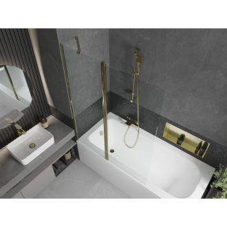 Mexen Vega obdĺžniková vaňa 150 x 70 cm s plášťom a 1 krídlovou zástenou 120 cm, priehľadná, zlatá - 550115070X9412115000