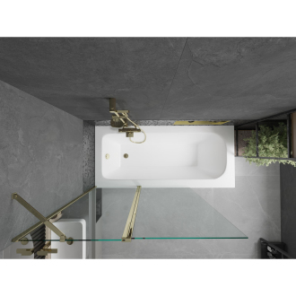Mexen Vega obdĺžniková vaňa 150 x 70 cm s plášťom a 1 krídlovou zástenou 120 cm, priehľadná, zlatá - 550115070X9412115000