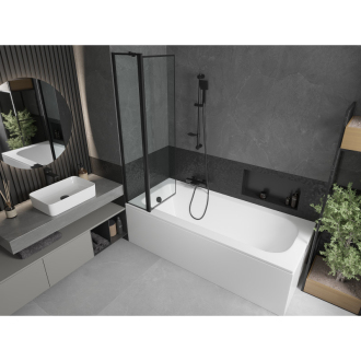Mexen Vega obdĺžniková vaňa 150 x 70 cm s plášťom a 1 krídlovou zástenou 80 cm, čierny vzor - 550115070X9408117070