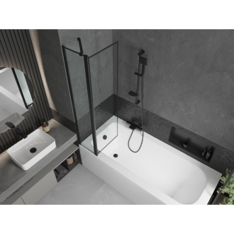Mexen Vega obdĺžniková vaňa 150 x 70 cm s plášťom a 1 krídlovou zástenou 80 cm, čierny vzor - 550115070X9408117070