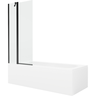 Mexen Vega obdĺžniková vaňa 160 x 70 cm s plášťom a 1 krídlovou zástenou 80 cm, priehľadná, čierna - 550116070X9408117000