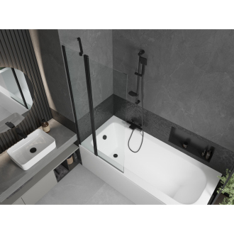 Mexen Vega obdĺžniková vaňa 160 x 70 cm s plášťom a 1 krídlovou zástenou 80 cm, priehľadná, čierna - 550116070X9408117000