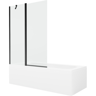 Mexen Vega obdĺžniková vaňa 160 x 70 cm s plášťom a 1 krídlovou zástenou 120 cm, priehľadná, čierna - 550116070X9412117000