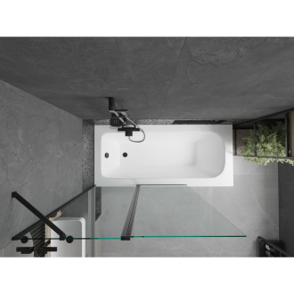 Mexen Vega obdĺžniková vaňa 160 x 70 cm s plášťom a 1 krídlovou zástenou 120 cm, priehľadná, čierna - 550116070X9412117000