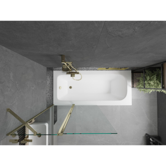 Mexen Vega obdĺžniková vaňa 170 x 70 cm s plášťom a 1 krídlovou zástenou 100 cm, priehľadná, zlatá - 550117070X9410115000