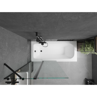 Mexen Vega obdĺžniková vaňa 170 x 70 cm s plášťom a 1 krídlovou zástenou 100 cm, priehľadná, čierna - 550117070X9410117000