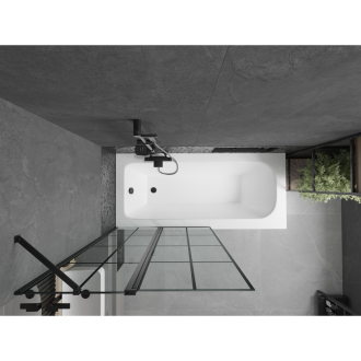 Mexen Vega obdĺžniková vaňa 170 x 70 cm s plášťom a 1 krídlovou zástenou 100 cm, čierny vzor - 550117070X9410117077