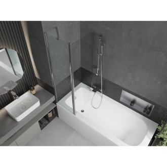Mexen Vega obdĺžniková vaňa 180 x 80 cm s plášťom a 1-krídlovou zástenou 100 cm, transparentná, chróm - 550118080X9410110100