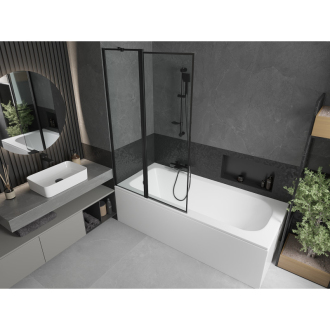 Mexen Vega obdĺžniková vaňa 180 x 80 cm s plášťom a 1 krídlovou zástenou 100 cm, čierny vzor - 550118080X9410117070