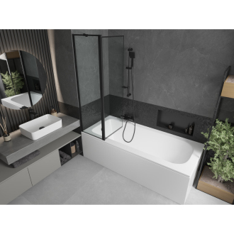 Mexen Vega obdĺžniková vaňa 180 x 80 cm s plášťom a 1 krídlovou zástenou 100 cm, čierny vzor - 550118080X9410117070