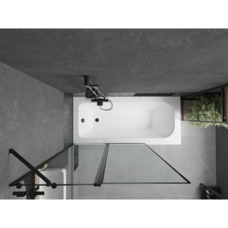 Mexen Vega obdĺžniková vaňa 180 x 80 cm s plášťom a 1 krídlovou zástenou 120 cm, čierny vzor - 550118080X9410117070