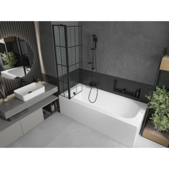 Mexen Vega vaňa 180x80 cm s panelom a zástenou 80 cm, čierny vzor 550118080X9408117077
