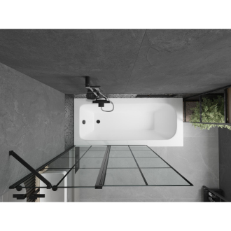 Mexen Vega obdĺžniková vaňa 180 x 80 cm s plášťom a 1 krídlovou zástenou 120 cm, čierny vzor - 550118080X9412117077