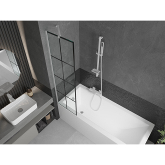 Mexen Next vaňová zástena jednokrídlová 50 x 150 cm, čierny vzor, biela - 895-050-000-00-77-20