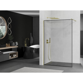 Mexen Kioto Walk-in sprchová stena 100x200, čierny vzor, brúsené zlato 800-100-101-55-70