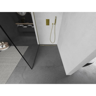Mexen Kioto Walk-in sprchová stena 100x200, čierny vzor, brúsené zlato 800-100-101-55-70