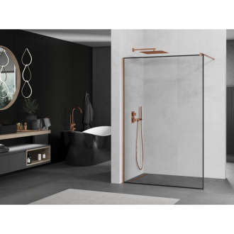 Mexen Kioto Walk-in sprchová stena 120x200, čierny vzor, kefa. meď 800-120-101-65-70