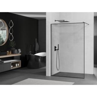 Mexen Kioto Walk-in sprchová stena 100x200, čierny vzor, šedá kefa. 800-100-101-66-70
