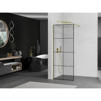 Mexen Kioto Walk-in sprchová stena 80x200, čierny vzor, brúsené zlato 800-080-101-55-77