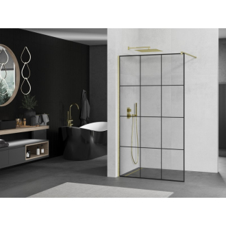 Mexen Kioto Walk-in sprchová stena 100x200, čierny vzor, brúsené zlato 800-100-101-55-77
