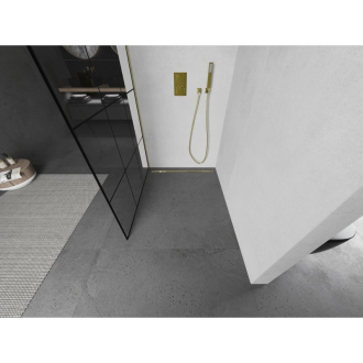 Mexen Kioto Walk-in sprchová stena 100x200, čierny vzor, brúsené zlato 800-100-101-55-77