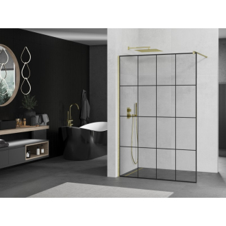 Mexen Kioto Walk-in sprchová stena 140x200, čierny vzor, brúsené zlato 800-140-101-55-77