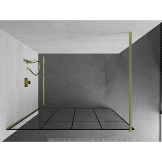 Mexen Kioto Walk-in sprchová stena 140x200, čierny vzor, brúsené zlato 800-140-101-55-77